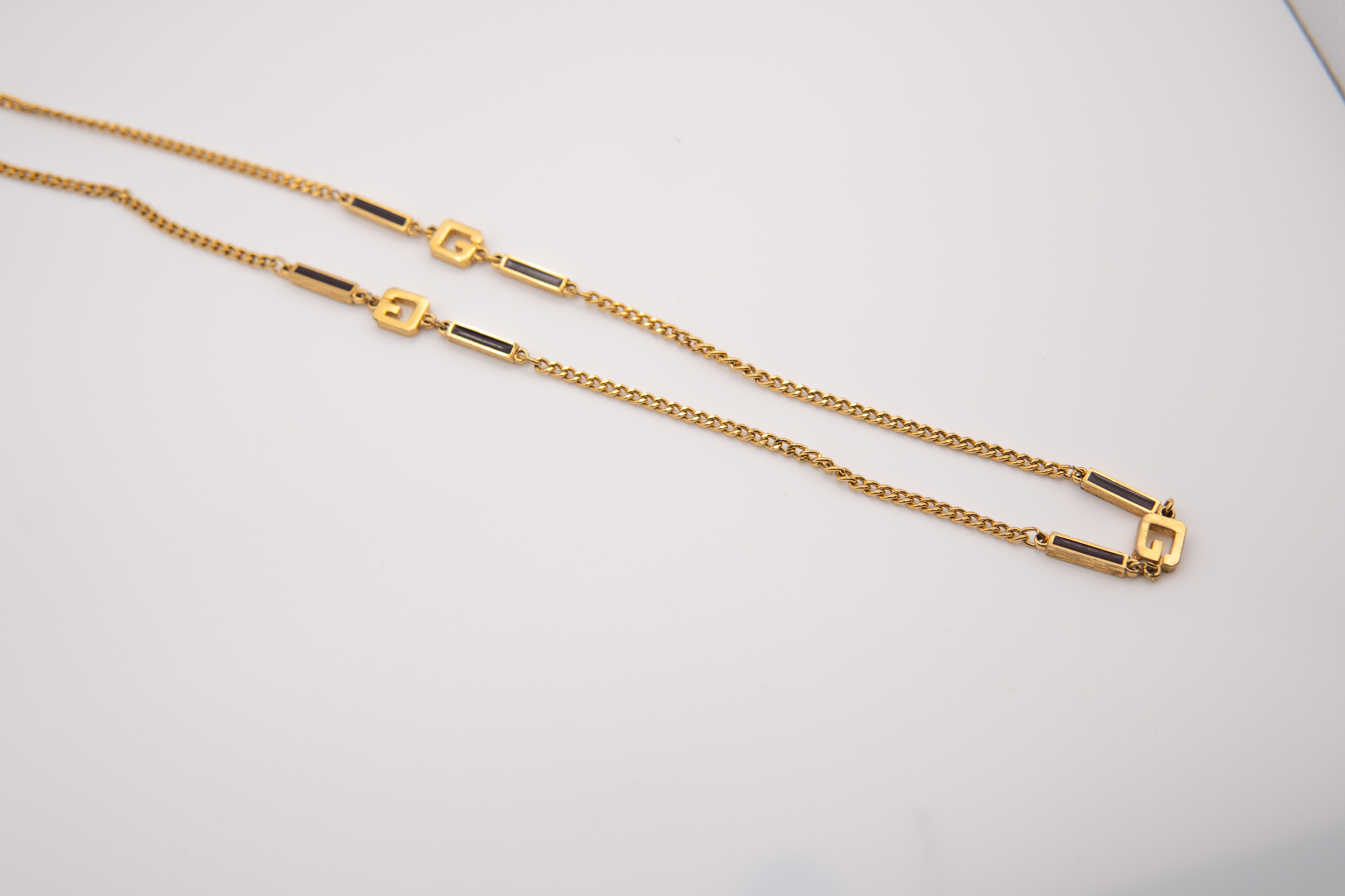 Authentic Givenchy Vintage Enamel G Station Necklace