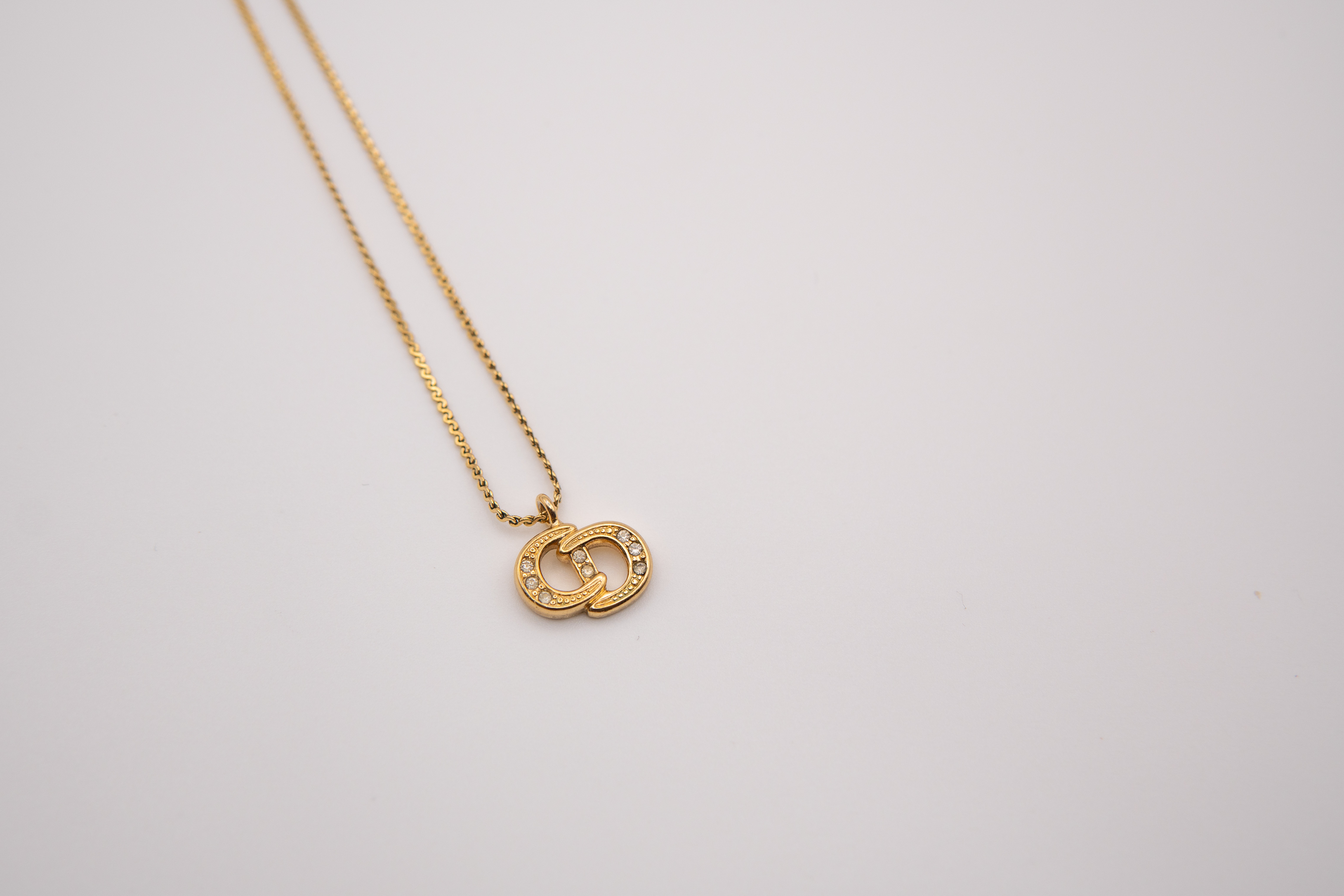 Authentic Christian Dior Vintage Rhinestone "CD" Pendant Necklace