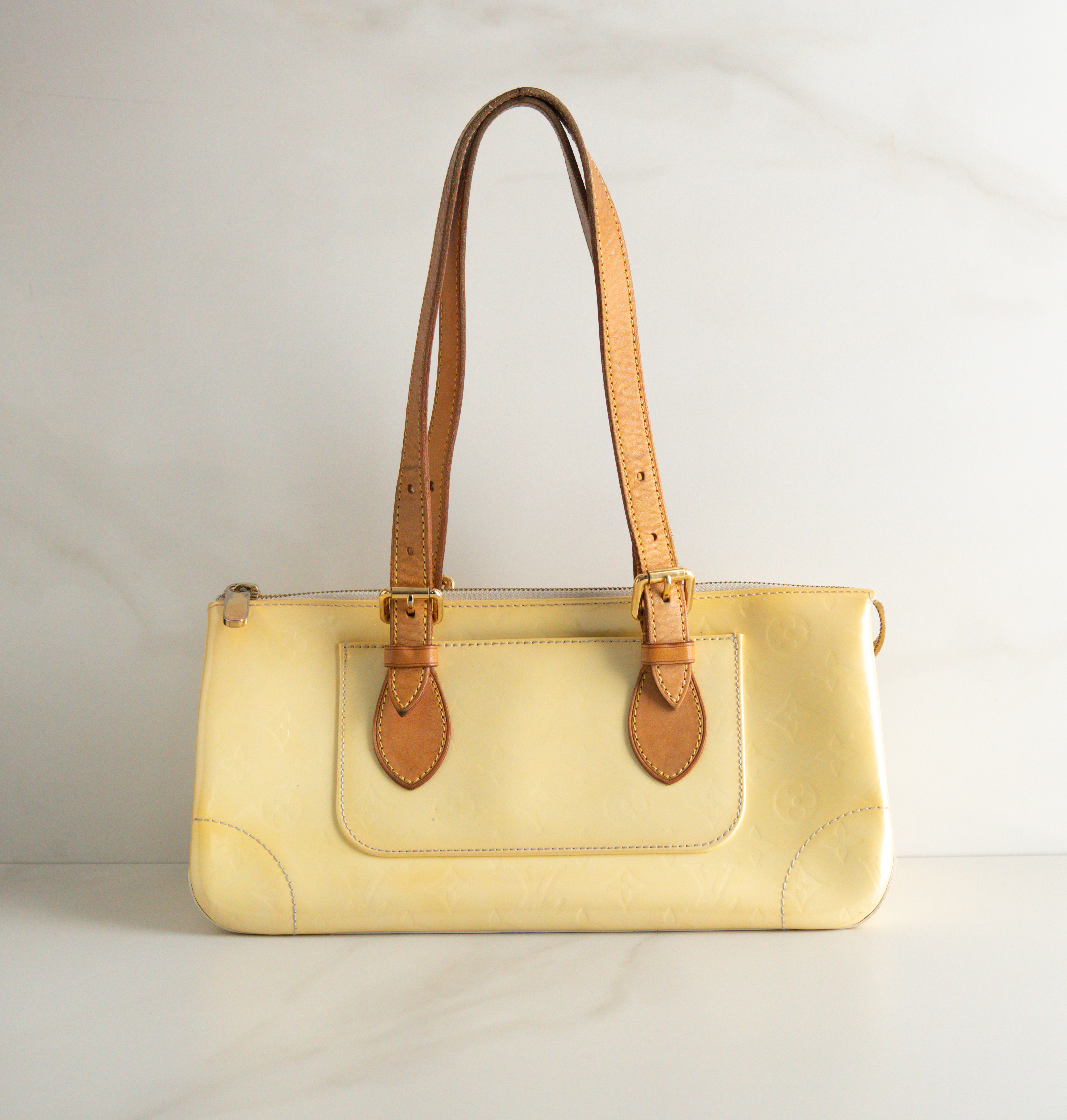 Authentic Louis Vuitton Pastel Yellow Vernis Leather Rosewood Avenue Shoulder Bag