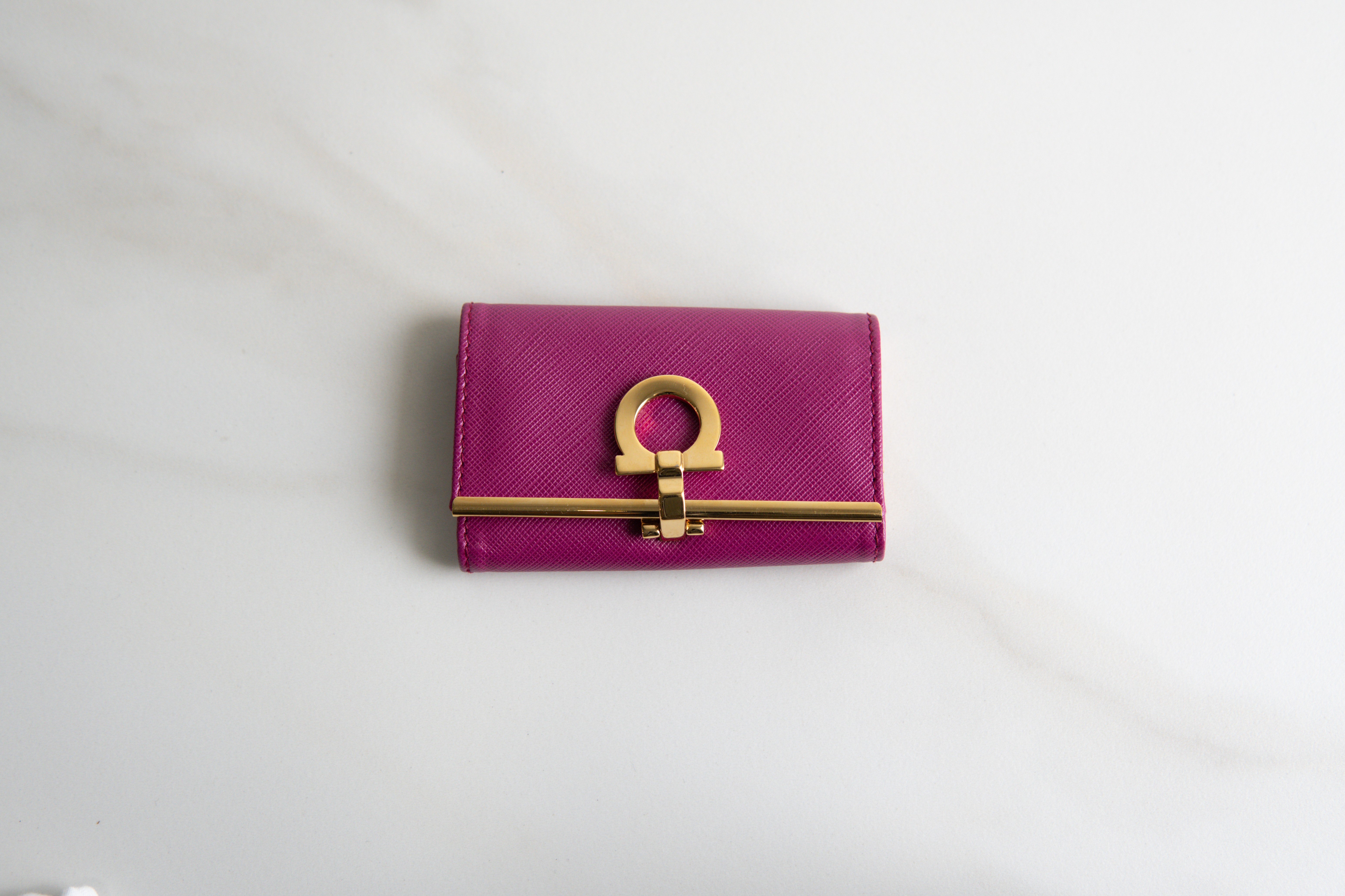 Authentic Salvatore Ferragamo Fushcia Gancini 6-Key Case