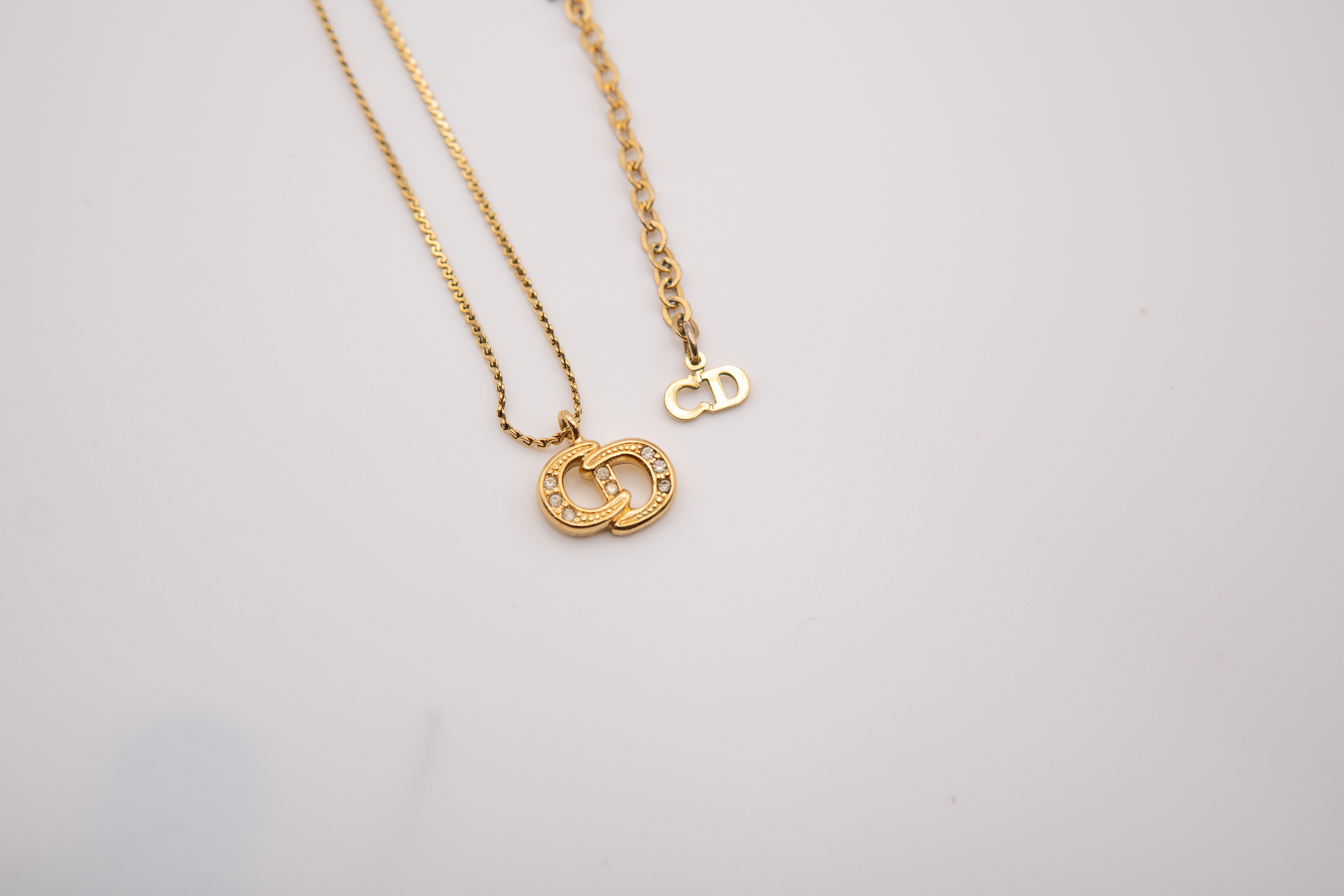 Authentic Christian Dior Vintage Rhinestone "CD" Pendant Necklace