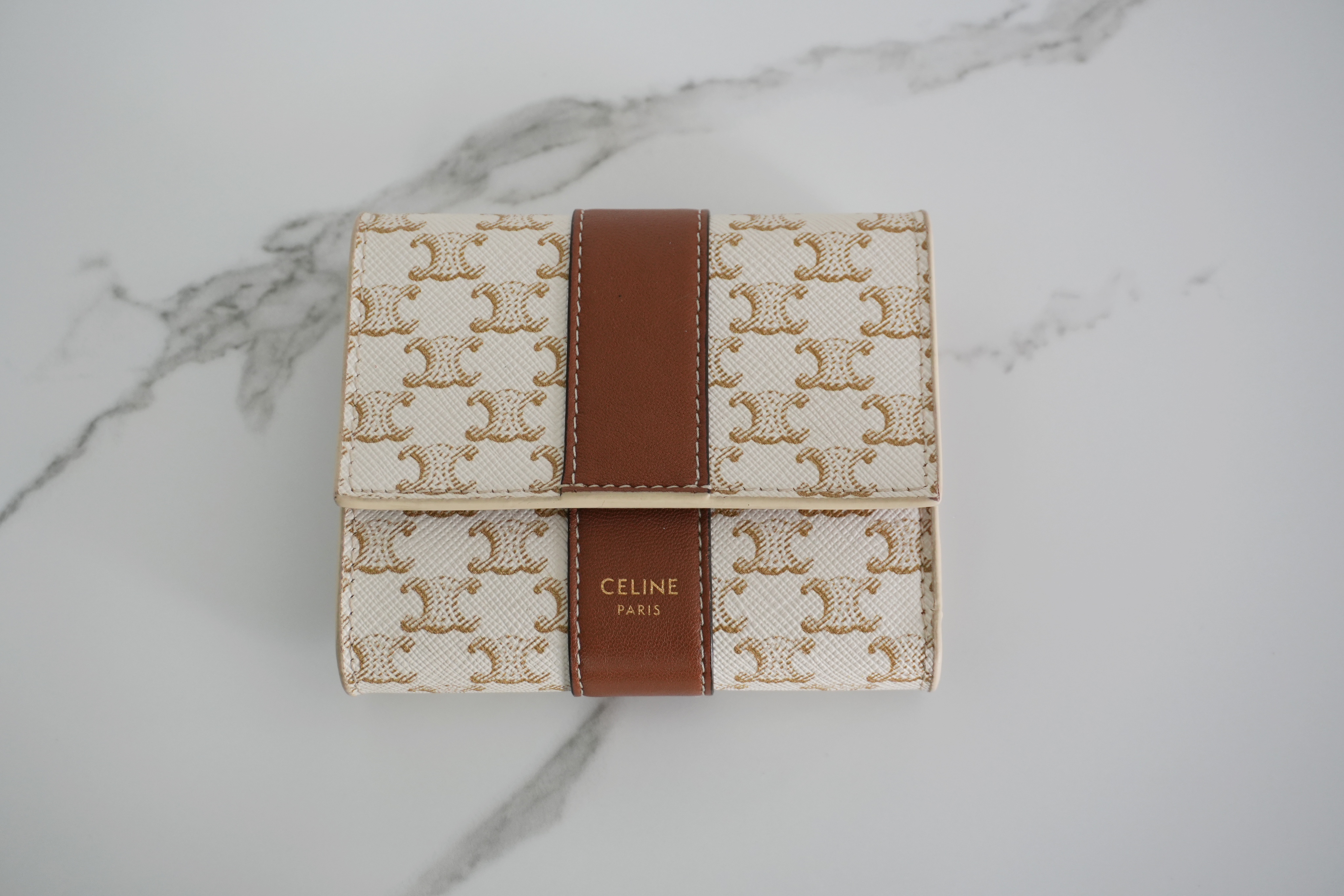 Authentic Celine Triomphe Logo Canvas Trifold Wallet