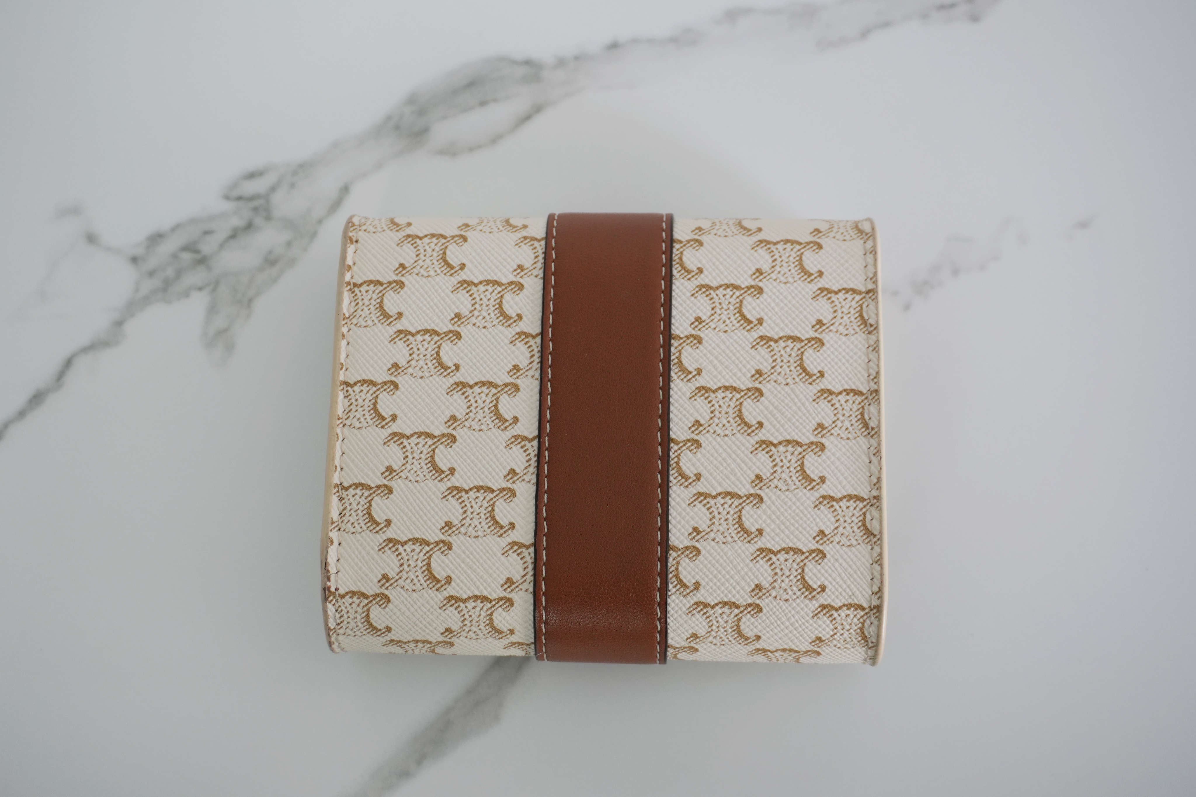 Authentic Celine Triomphe Logo Canvas Trifold Wallet