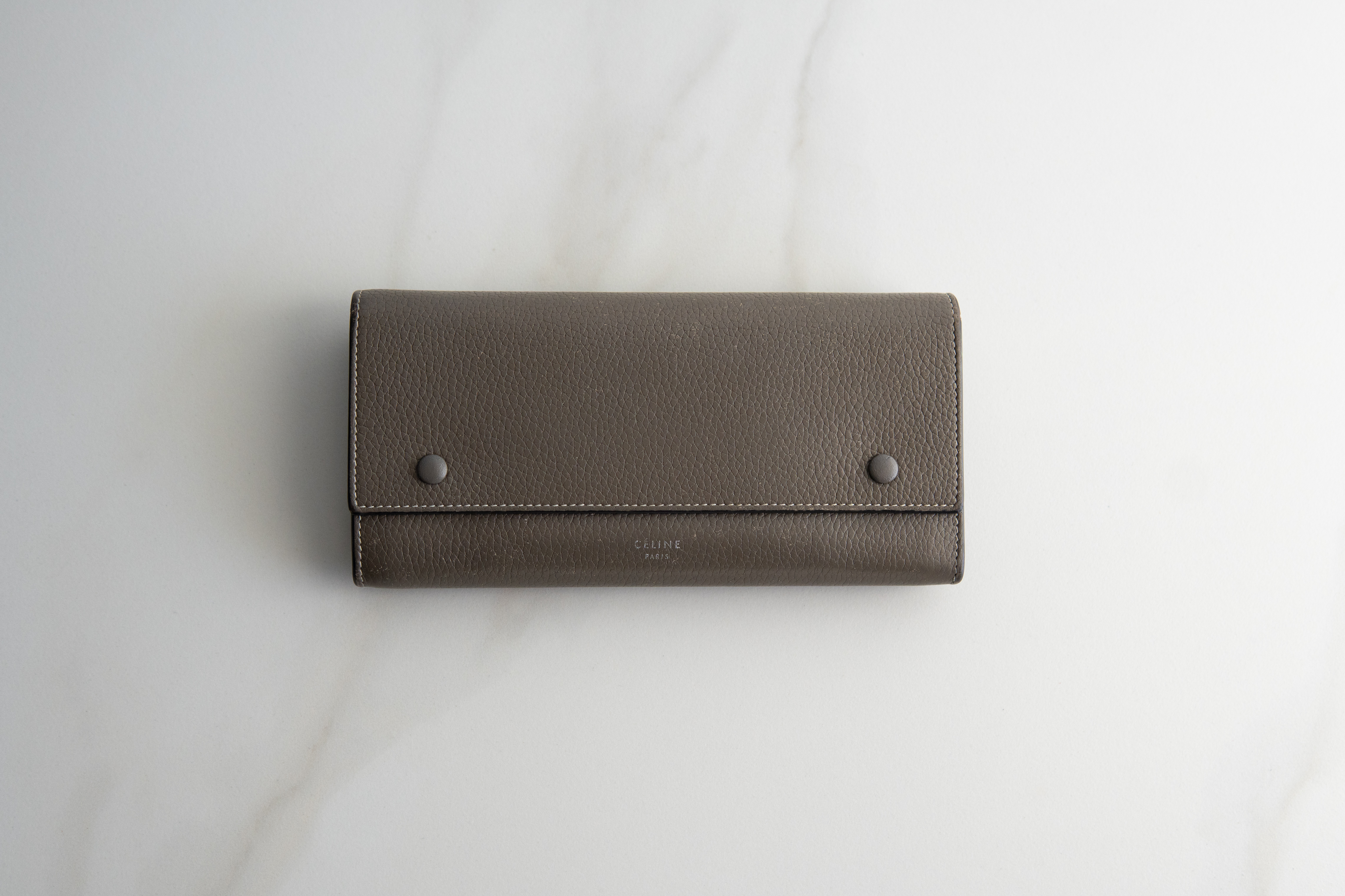 Authentic Celine Long Bifold Wallet Dark Tan/ Yellow