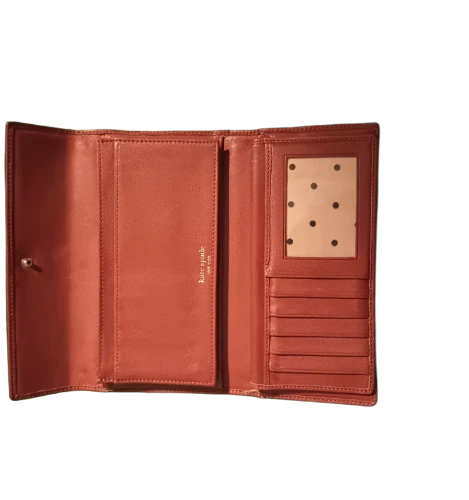 Kate Spade New York Black Leather Wallet – Bi‑Fold Flap, Brown Interior