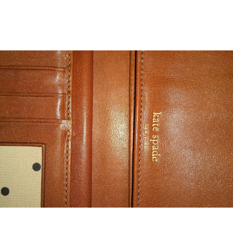 Kate Spade New York Black Leather Wallet – Bi‑Fold Flap, Brown Interior