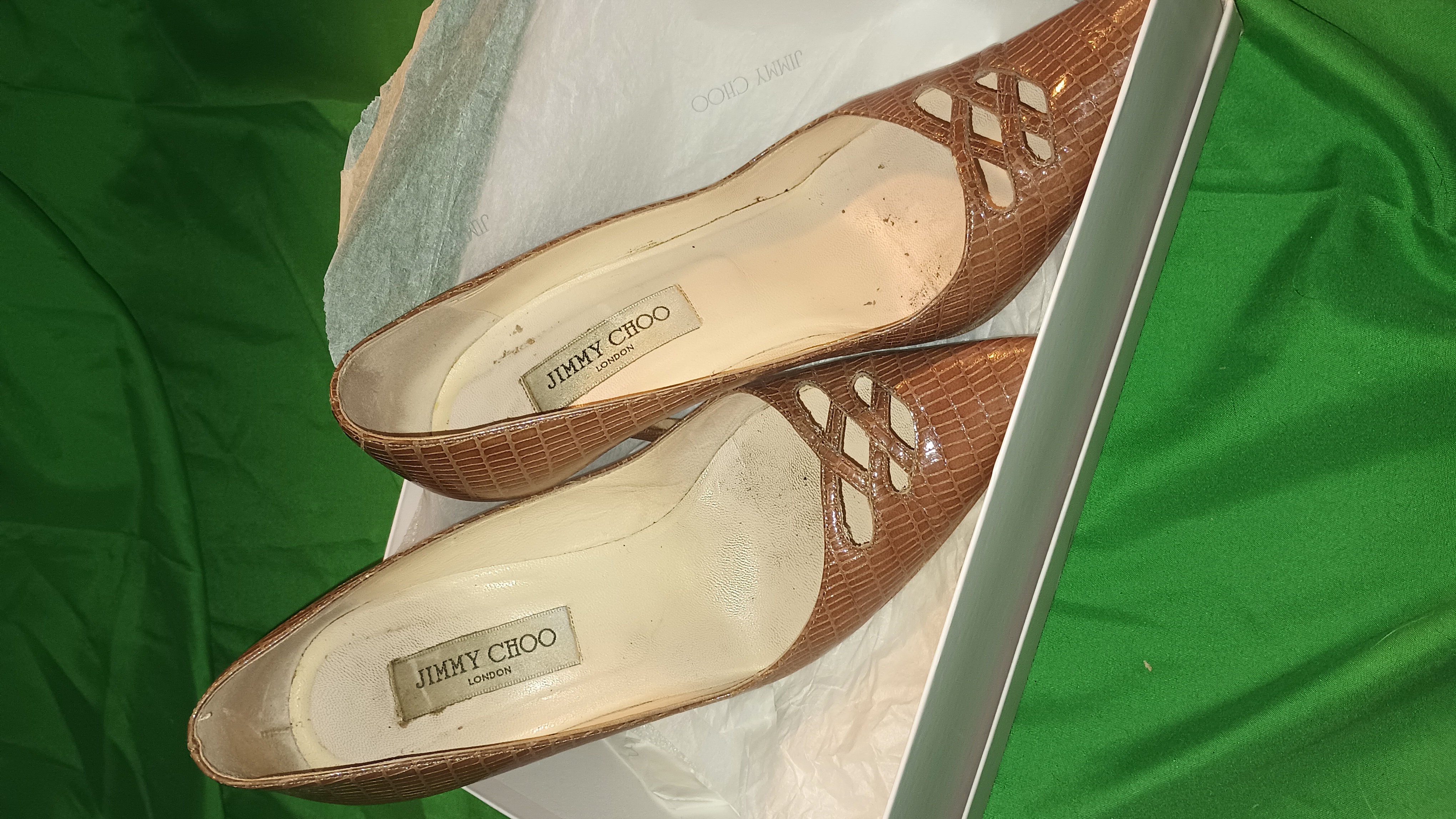 Jimmy Choo Leigh pumps in nude and brown print leather