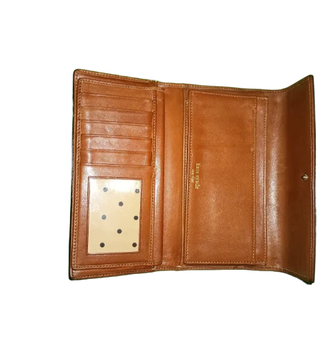 Kate Spade New York Black Leather Wallet – Bi‑Fold Flap, Brown Interior