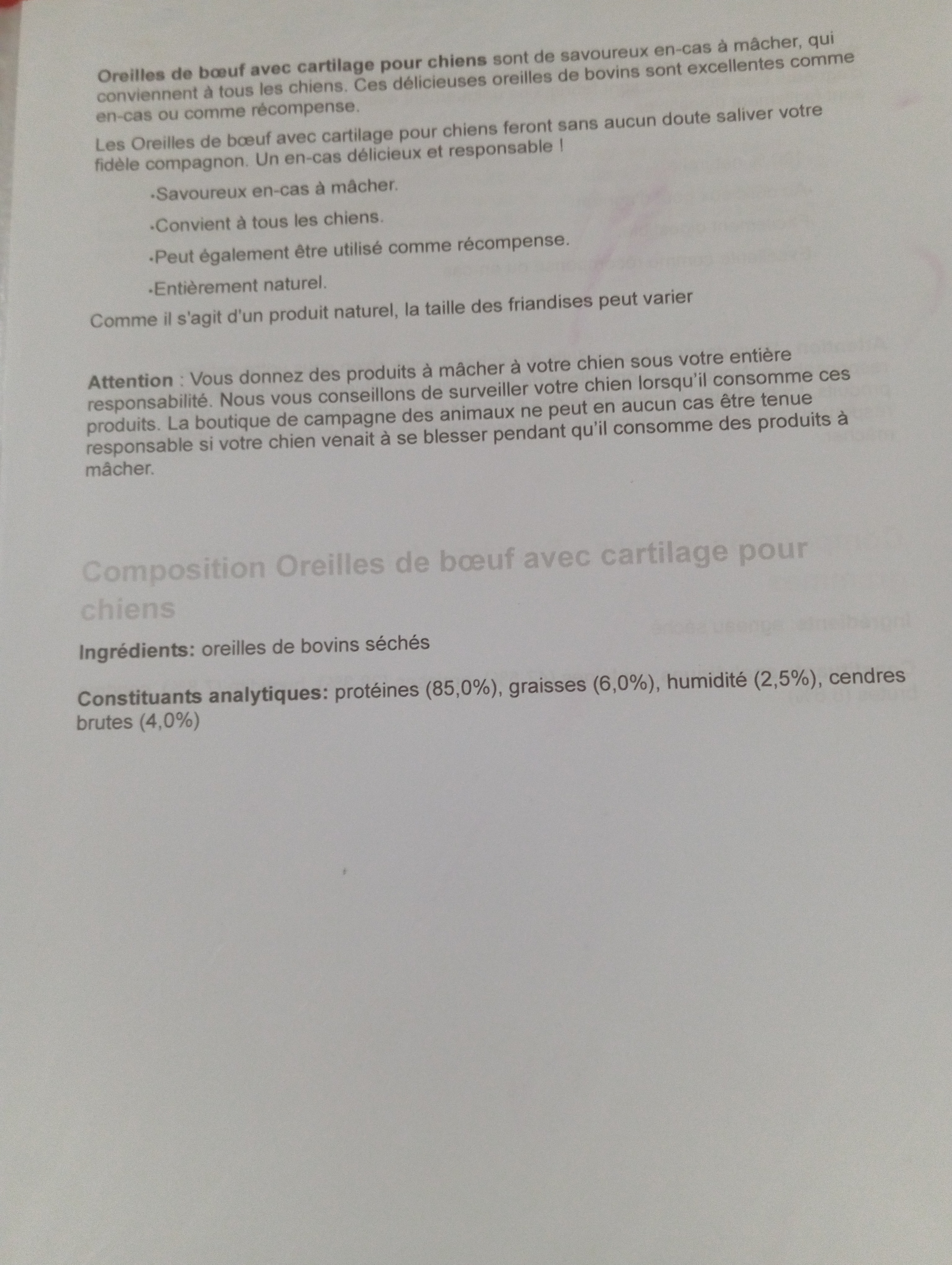 Oreilles de boeuf avec cartilage 