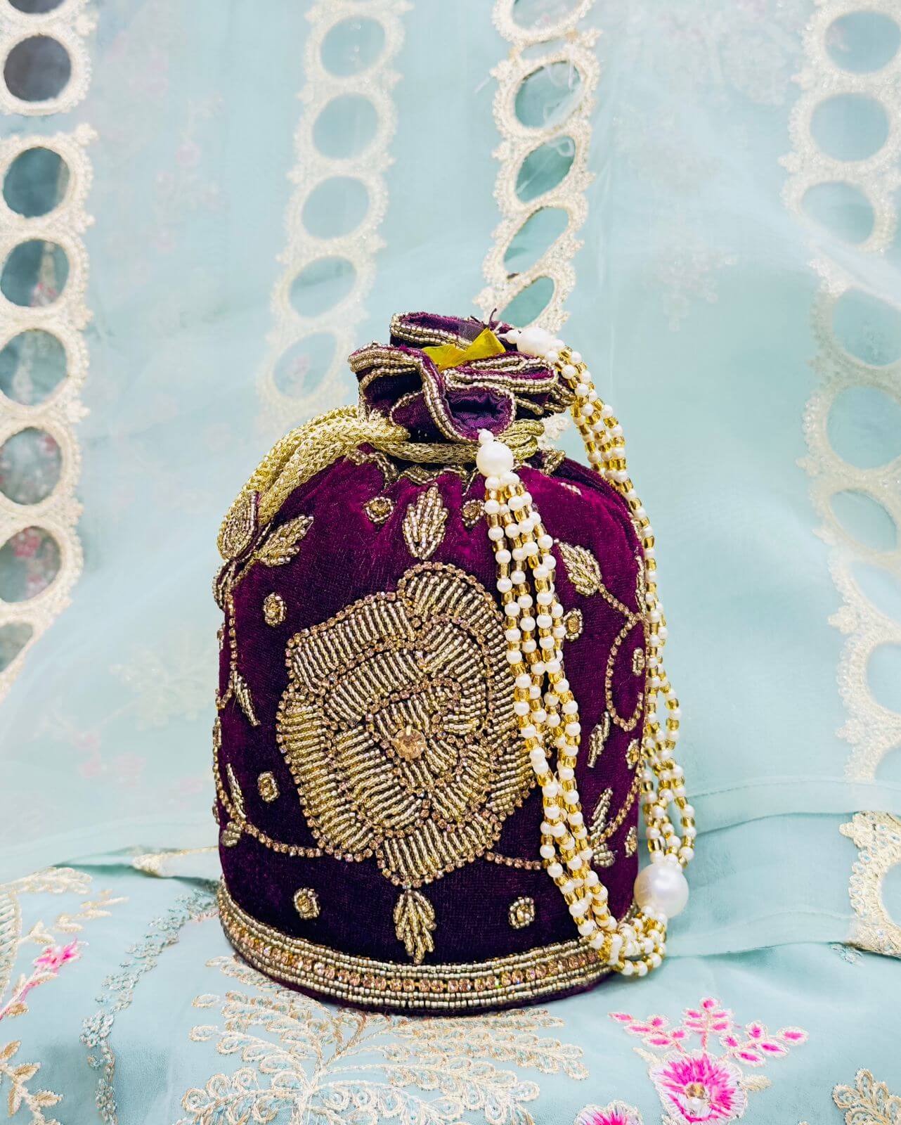 Embroidered Velvet Potli Bag