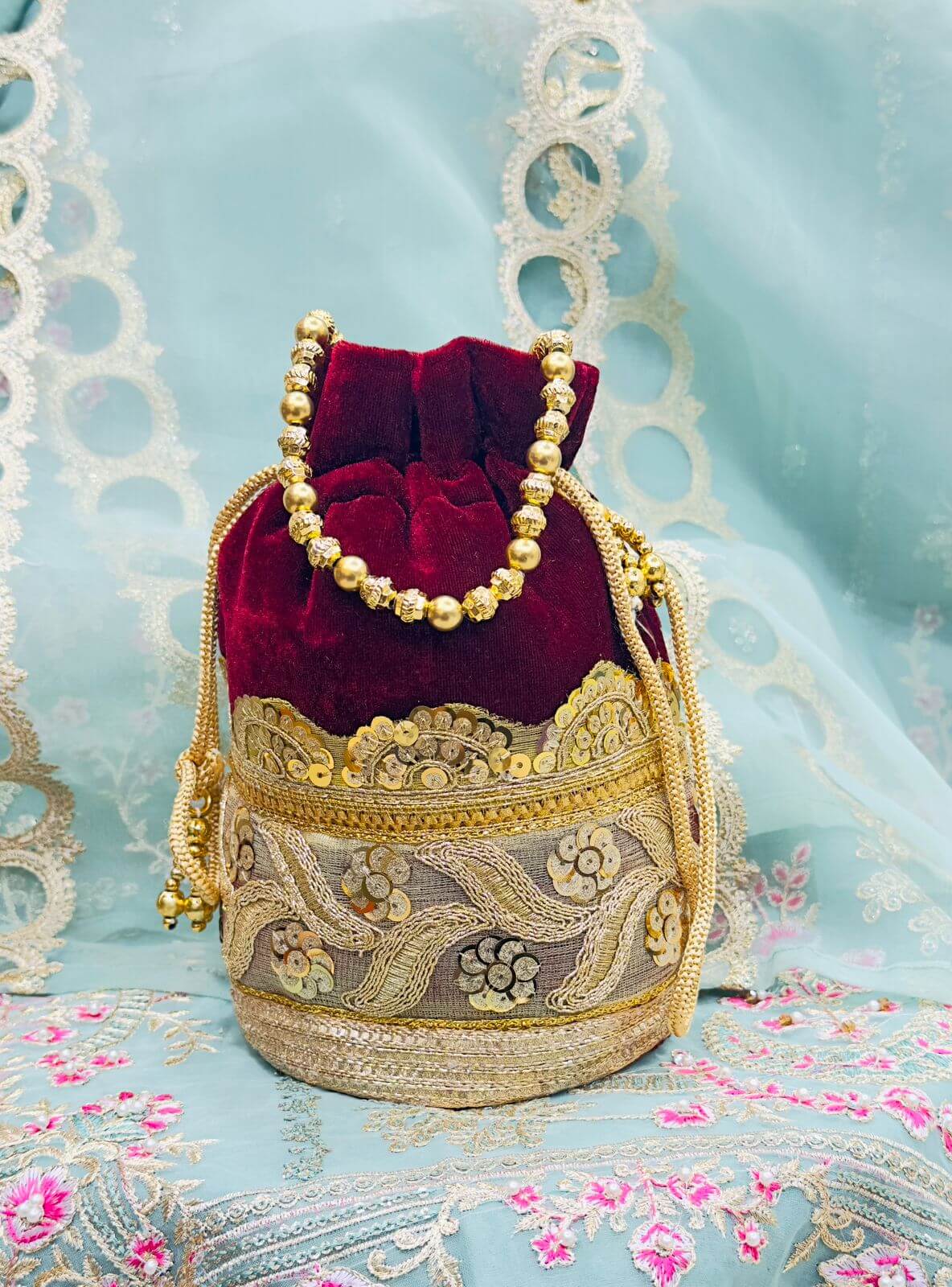 Velvet Embroidered Potli Bag