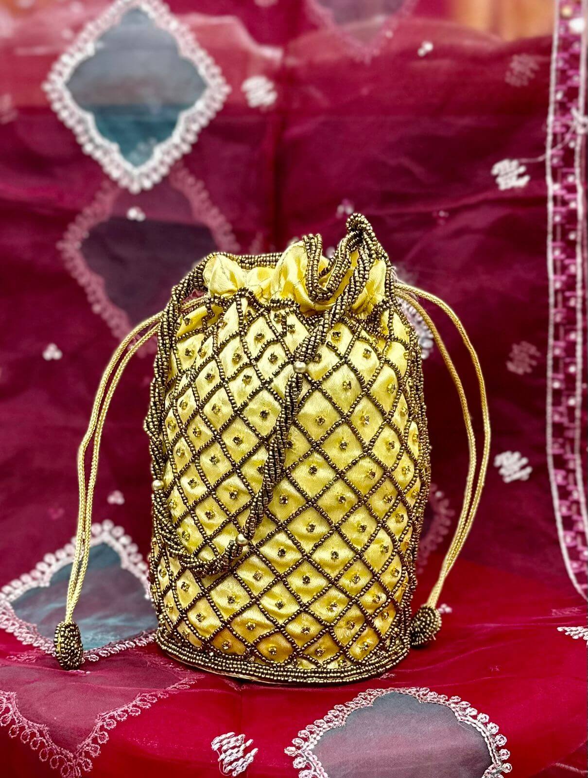 Yellow Embellished Potli Bag