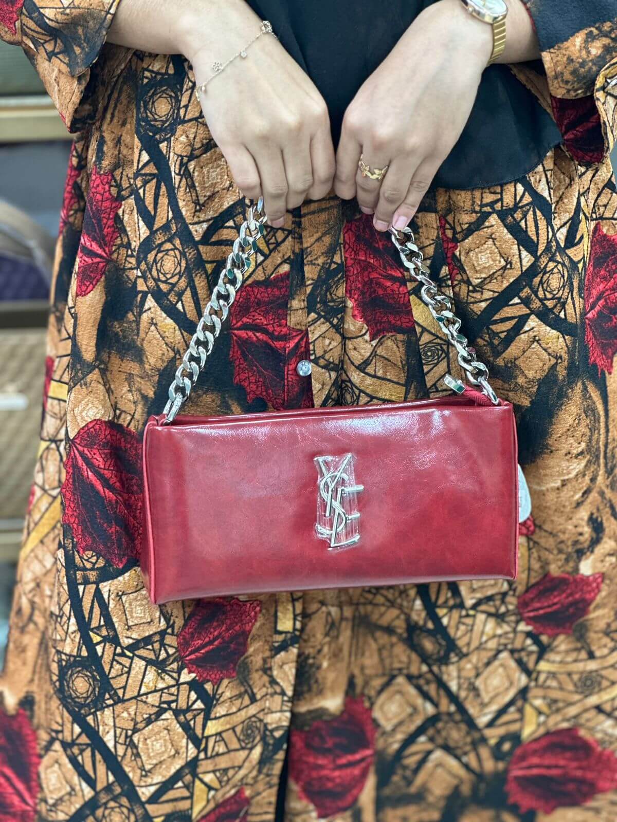 Red Designer Chain Handbag