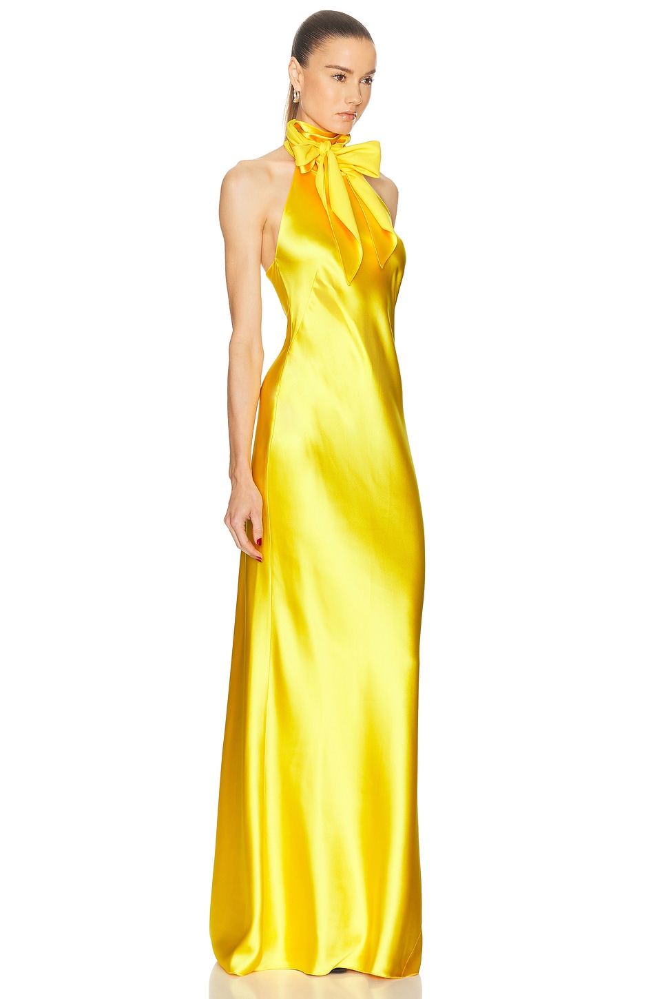 فستان "سيرين" ماكسي بفيونكة عنق - أصفر مشرق