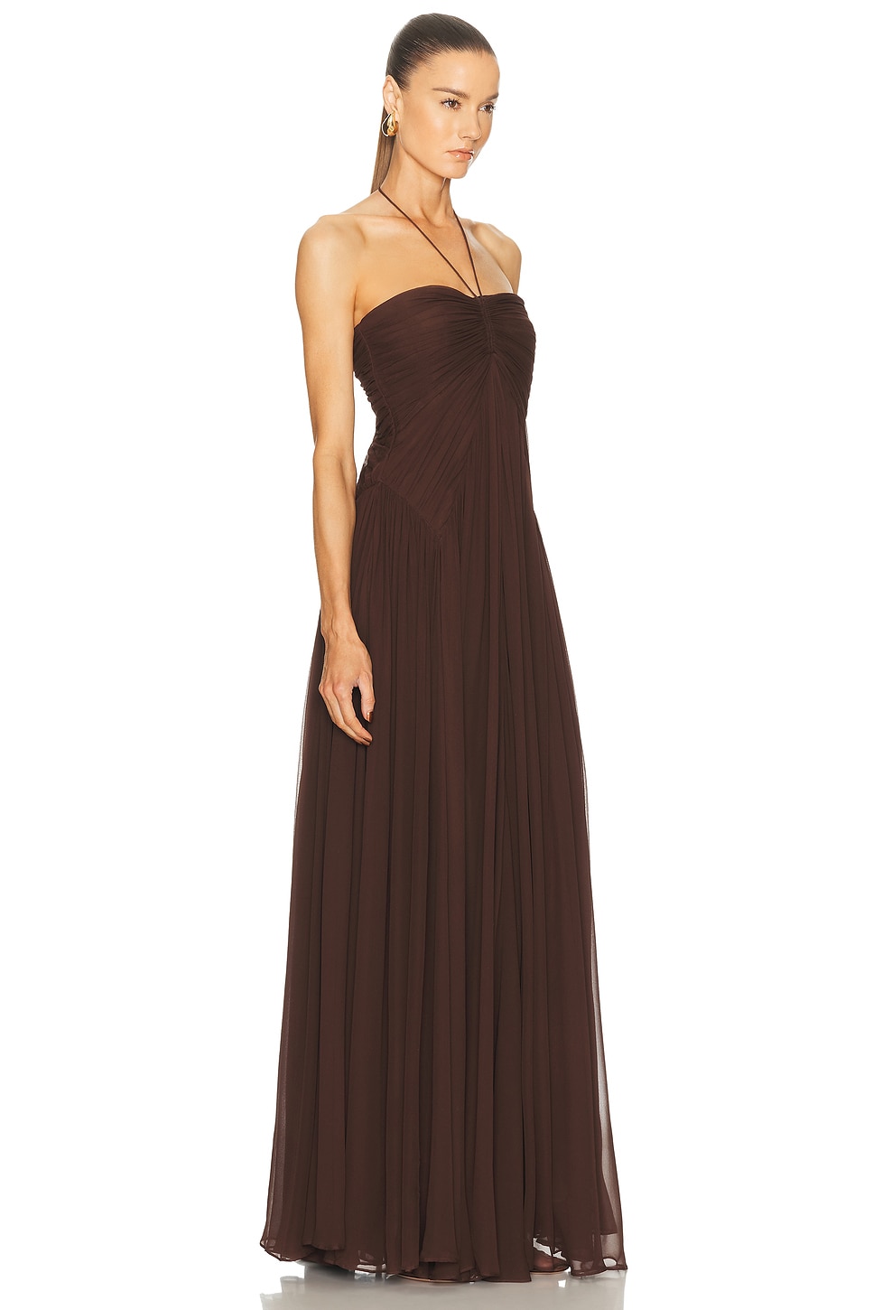 فستان سهرة "ماكسي" من الشيفون باللون البني الشوكولاتة