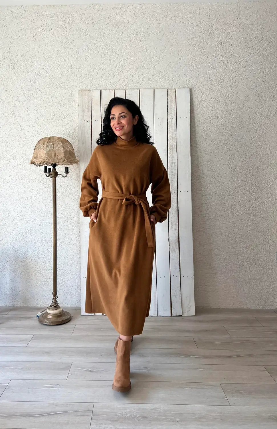 فستان "كاشيه" شتوي طويل - لون جملي (Camel)