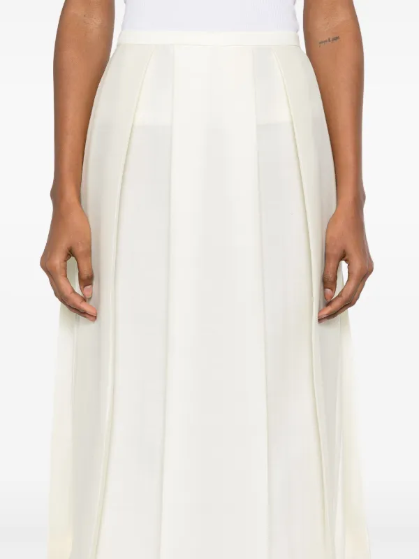 تنورة ميدي باللون الأبيض العاجي بتصميم كسرات أمامية واسعة