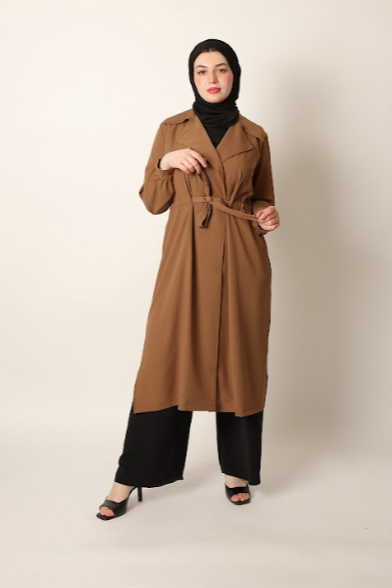 تونيك (جاكيت) طويل كاجوال بلون بني كراميل