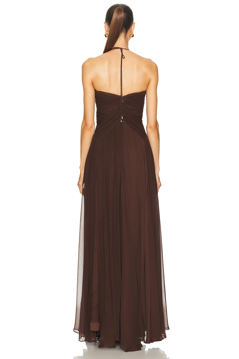 فستان سهرة "ماكسي" من الشيفون باللون البني الشوكولاتة