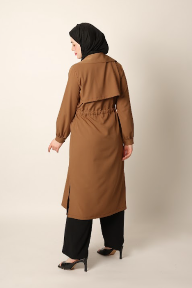 تونيك (جاكيت) طويل كاجوال بلون بني كراميل