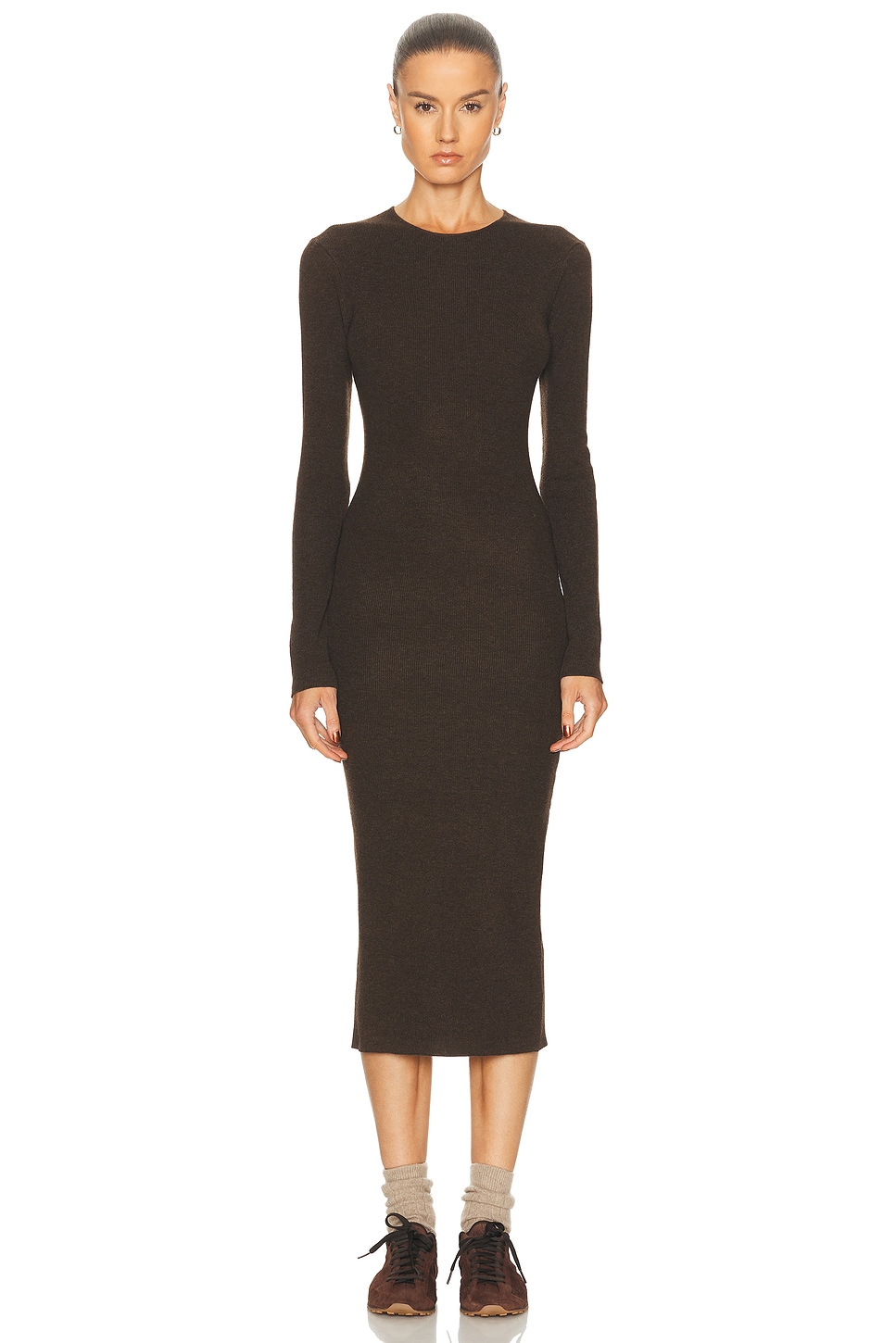 فستان "ميدي" صوف ناعم - بني شوكولاتة