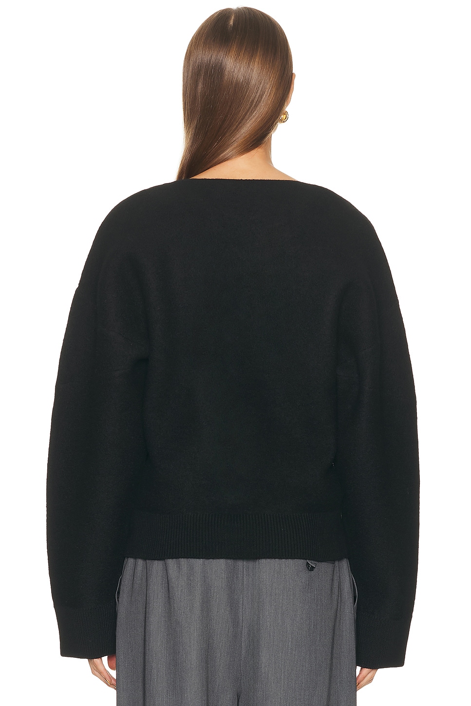 كارديجان صوف بفتحة رقبة V وأكمام واسعة - أسود