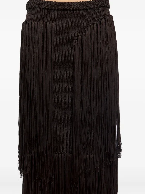 تنورة ميدي محبوكة مزينة بشرابات طويلة - بني داكن