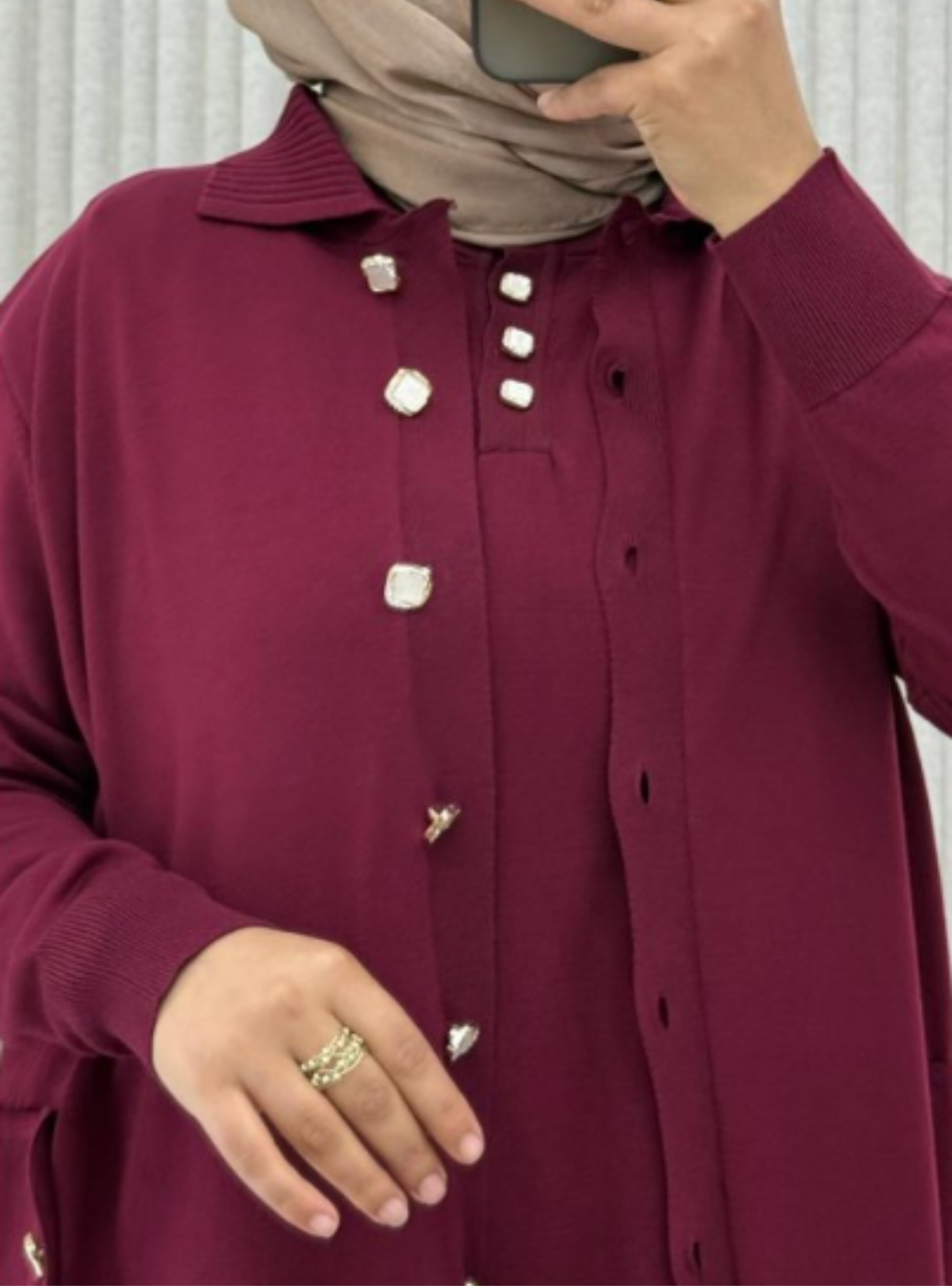 طقم نسائي قطعتين (تونيك وبنطلون) بلون مارون ملكي