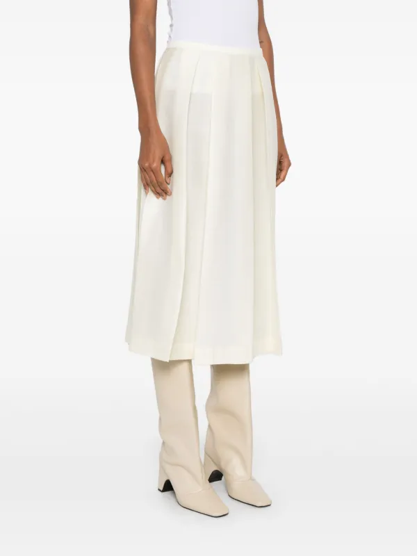 تنورة ميدي باللون الأبيض العاجي بتصميم كسرات أمامية واسعة