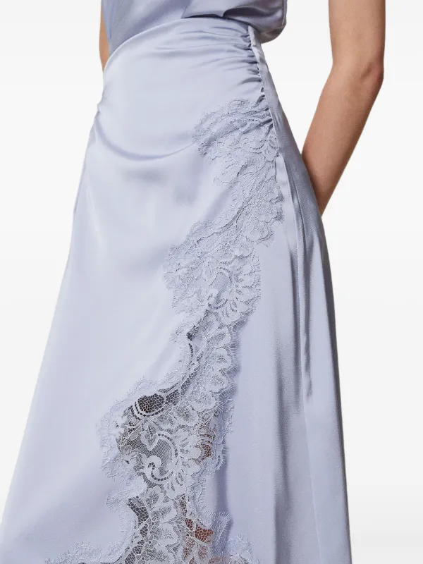 تنورة ميدي ساتان بتفاصيل دانتيل - أزرق فاتح
