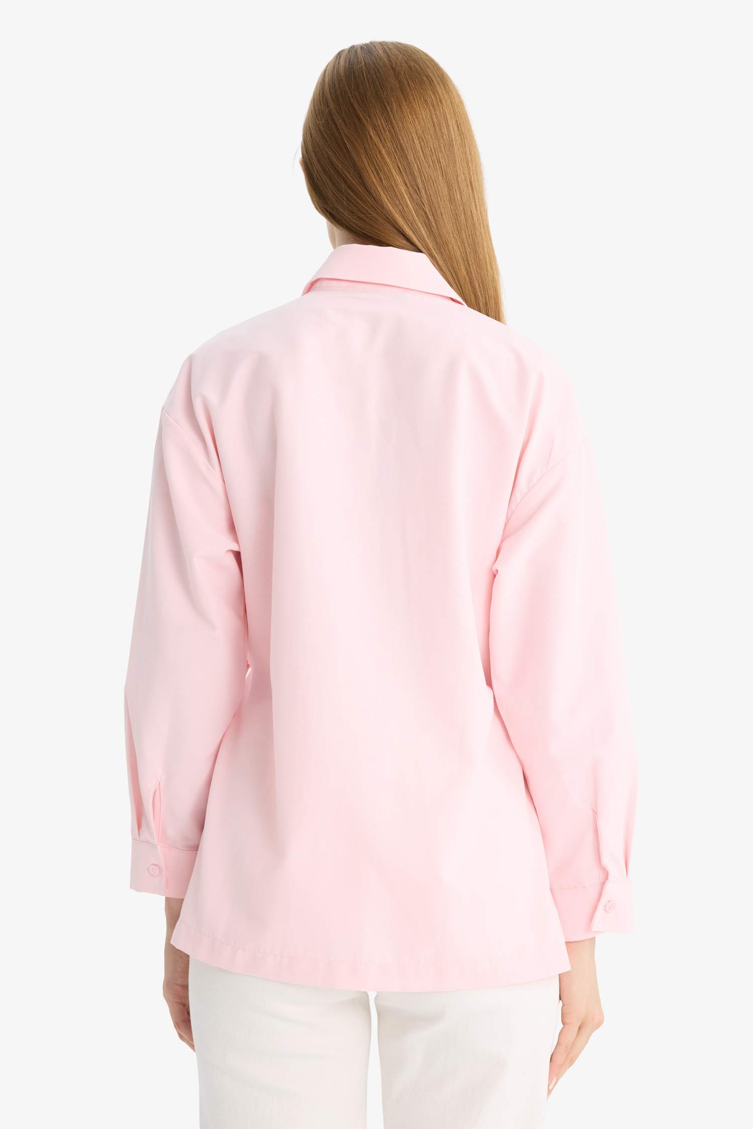 قميص نسائي وردي بتصميم "Wrap" عصري وأربطة جانبية