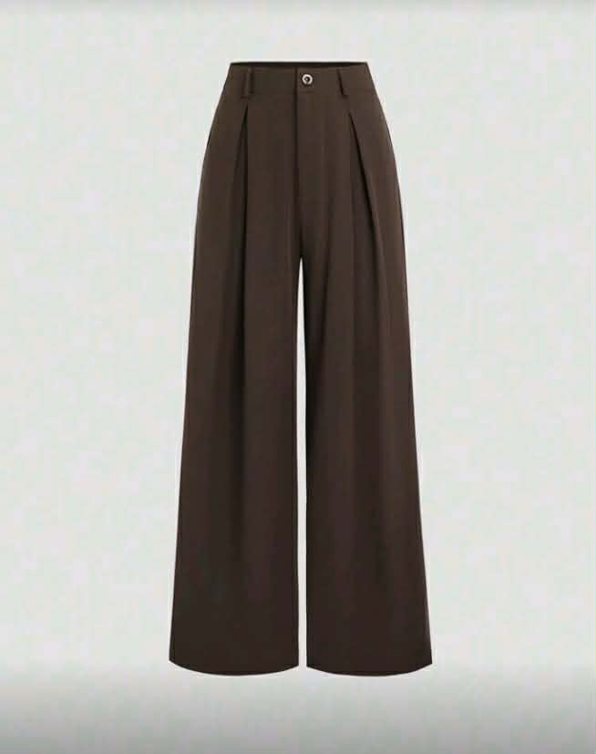 بنطال نسائي واسع بكسرات أمامية - بني تشوكليت