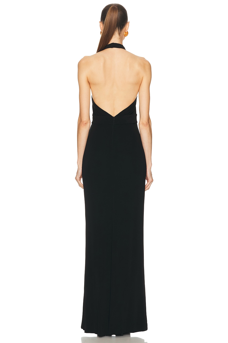 فستان سهرة "ماكسي" أسود بياقة رسن متقاطعة