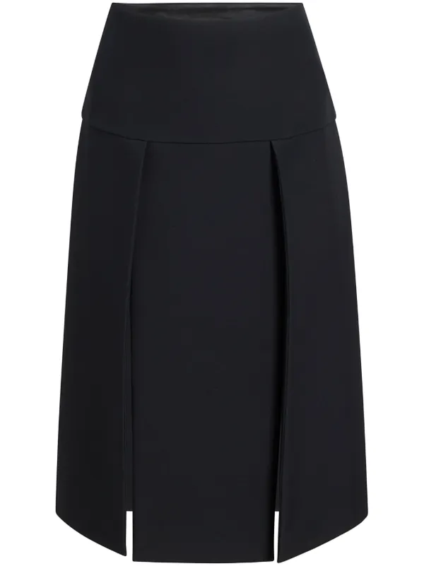 تنورة ميدي بخصر مرتفع وكسرات أمامية