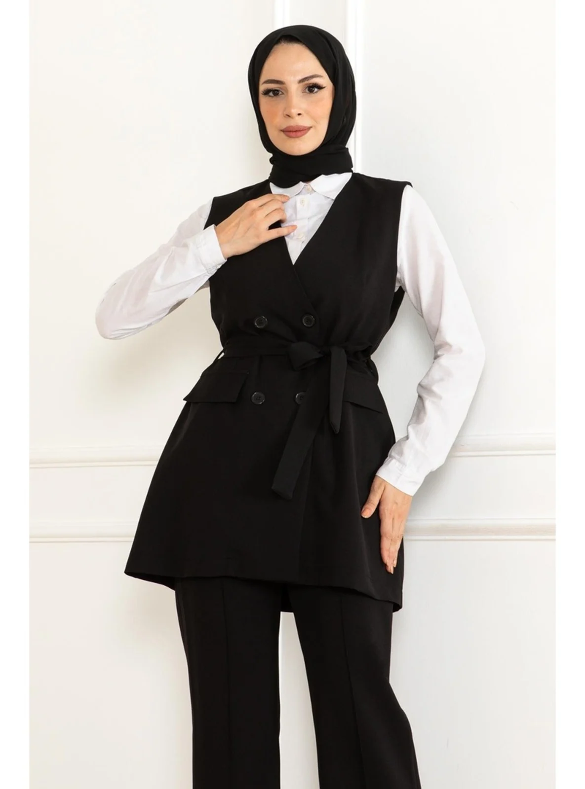 طقم نسائي رسمي (قطعتين) - فيست طويل وبنطلون - أسود
