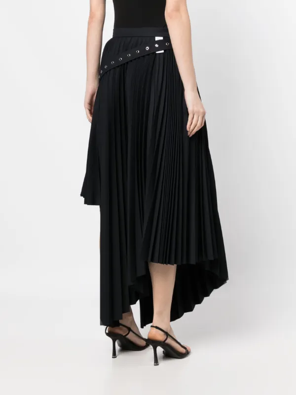 تنورة بليسيه غير متماثلة بحزام بفتحات معدنية - كحلي داكن