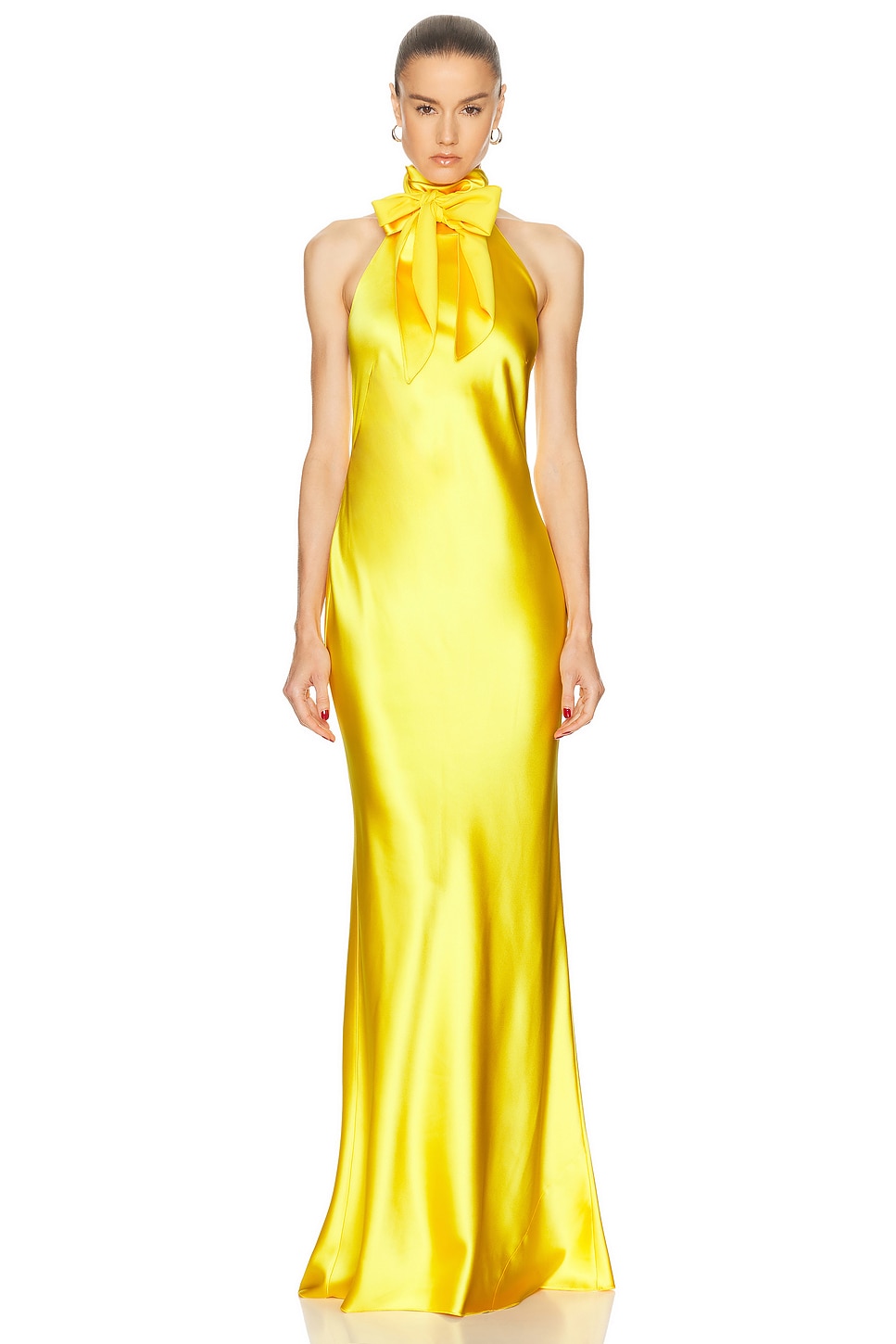 فستان "سيرين" ماكسي بفيونكة عنق - أصفر مشرق