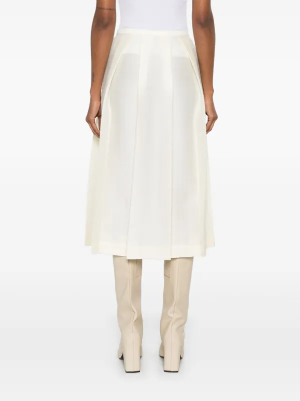 تنورة ميدي باللون الأبيض العاجي بتصميم كسرات أمامية واسعة