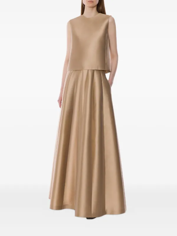 تنورة سهرة "ماكسي" بكسرات عريضة - لون ذهبي شامبين