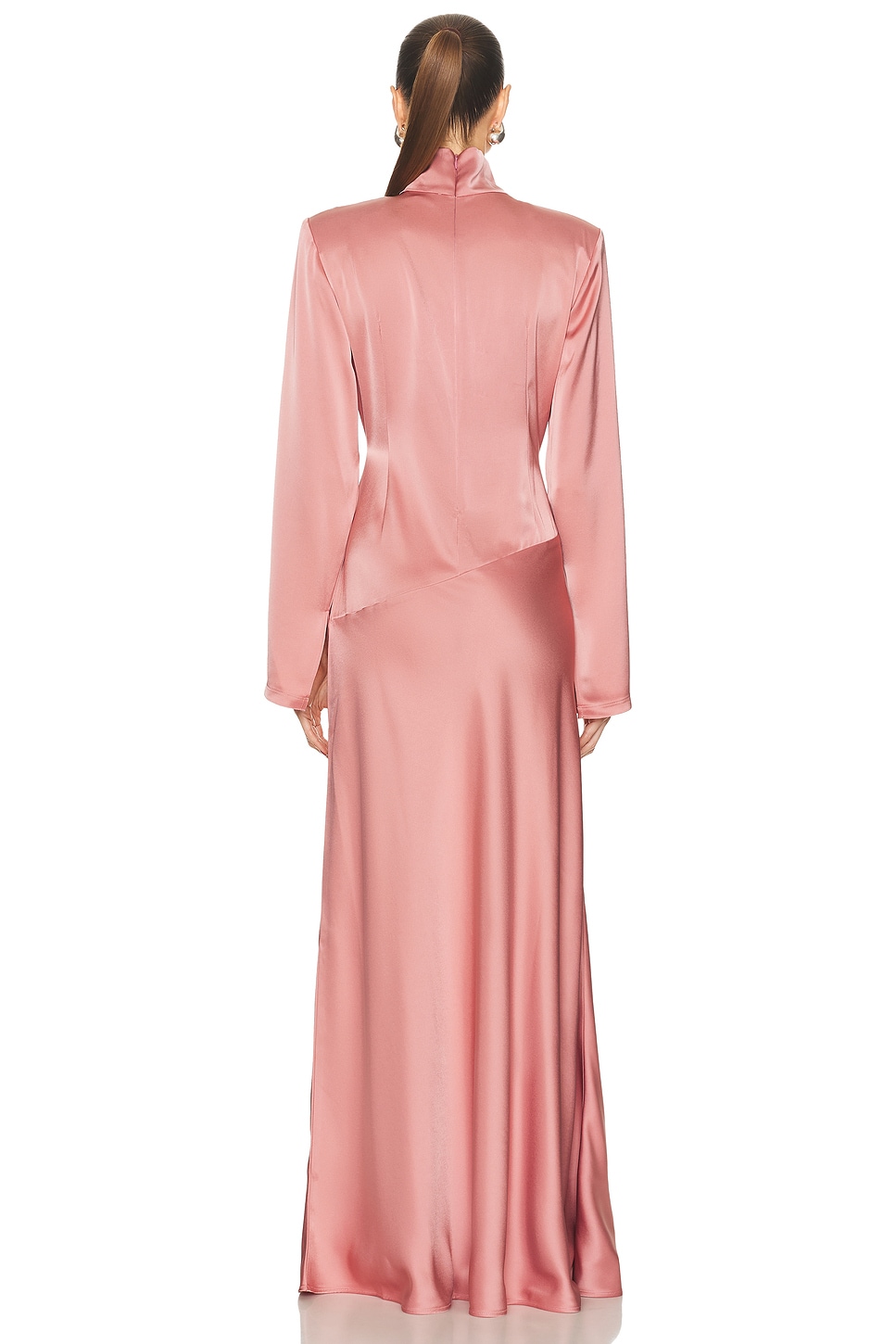 فستان "ماكسي" ستان بياقة مرتفعة ولون وردي مغبر (Dusty Rose)