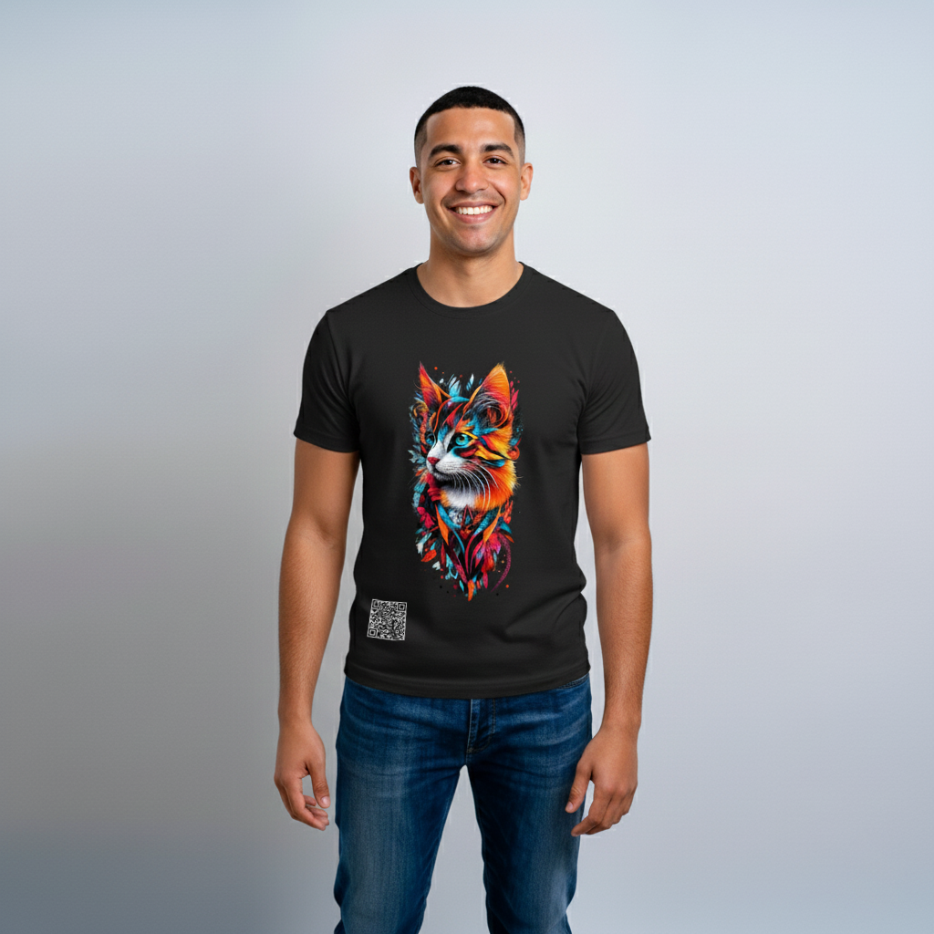 Camiseta Interactiva. Gato Magma. Serie FELINOS. Hombre