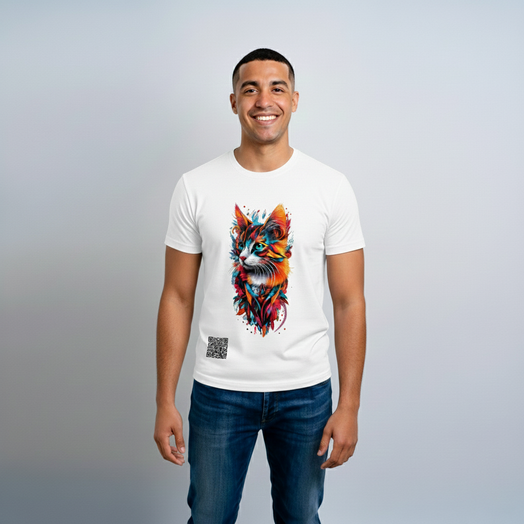 Camiseta Interactiva. Gato Magma. Serie FELINOS. Hombre