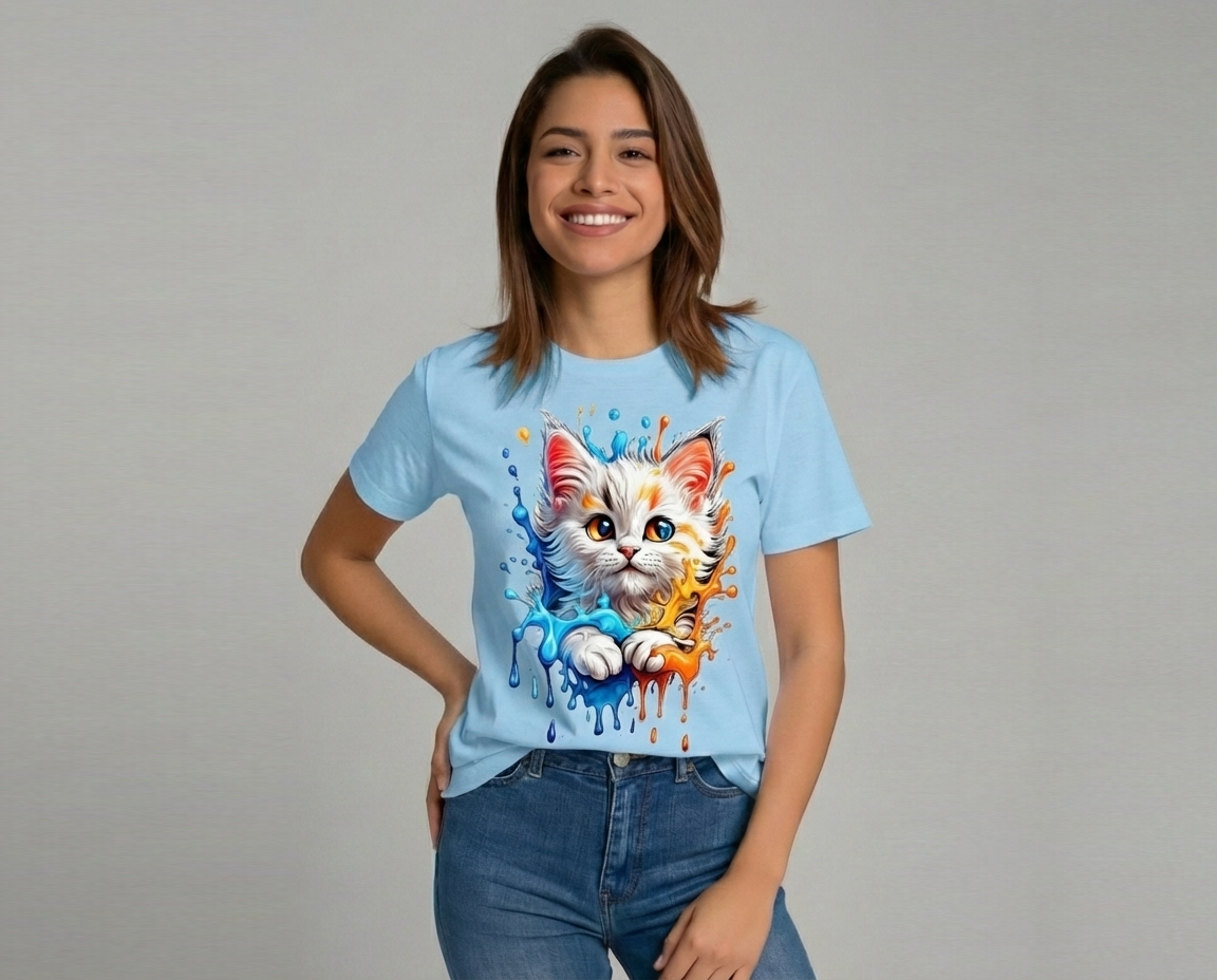 Camiseta Interactiva. Gatito. Serie FELINOS. Mujer
