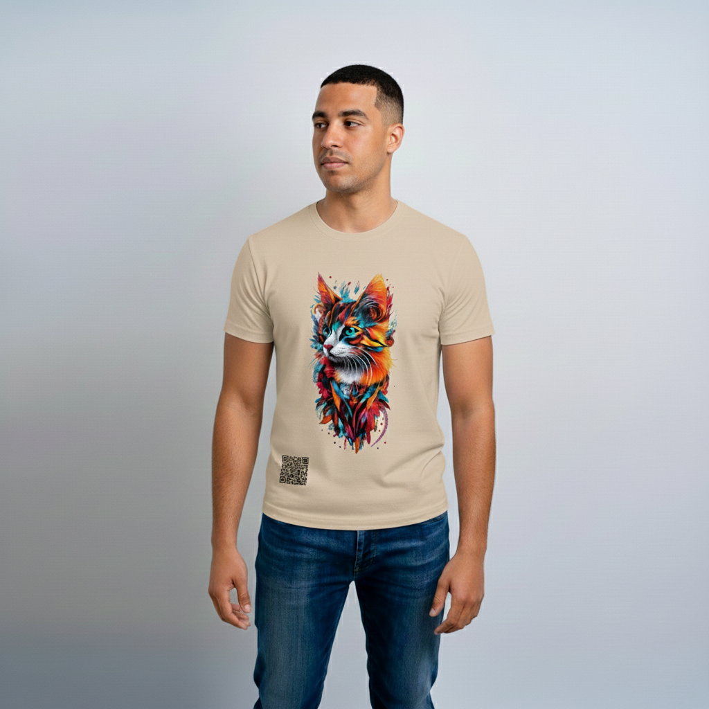 Camiseta Interactiva. Gato Magma. Serie FELINOS. Hombre