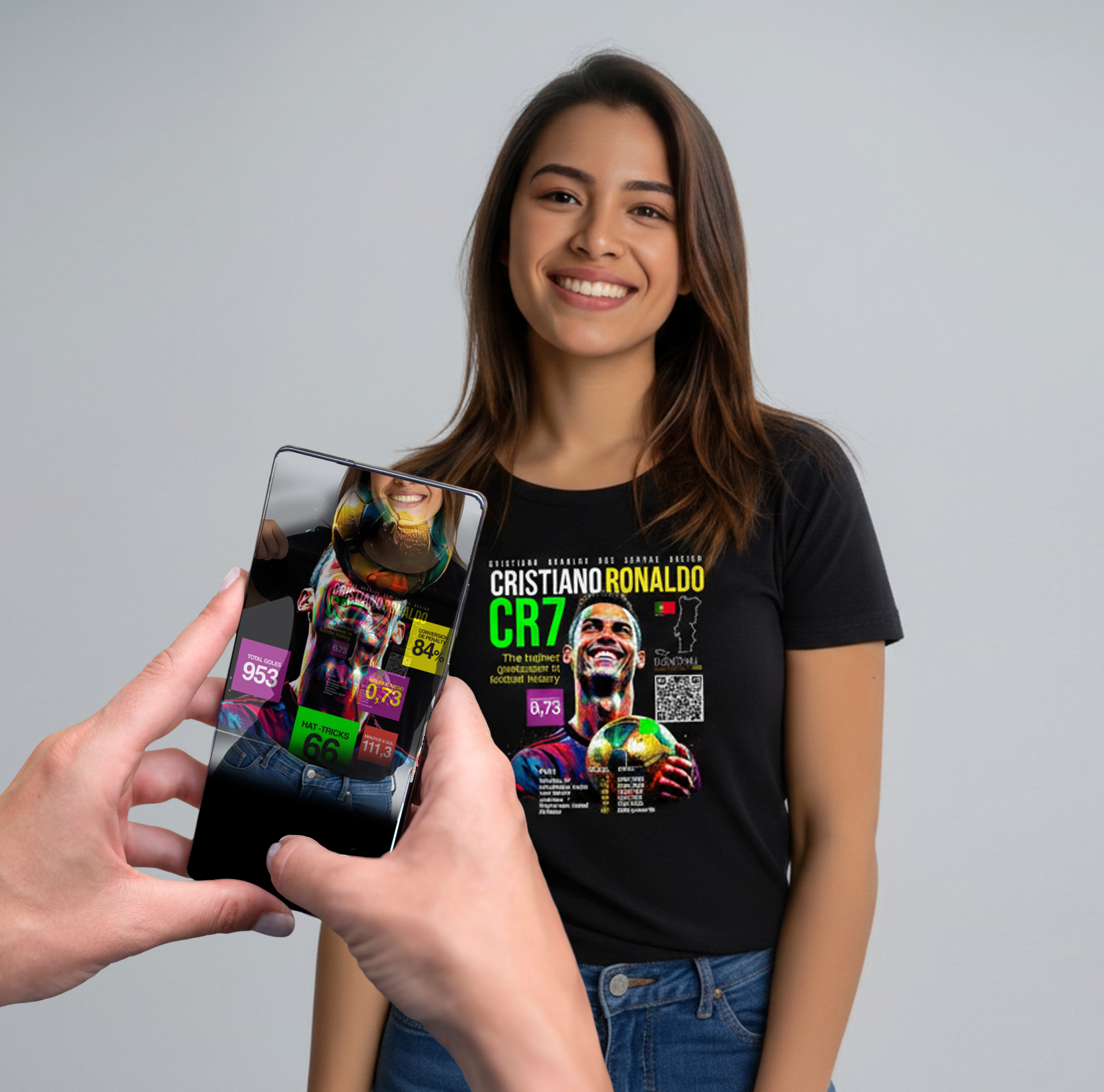 Camiseta Interactiva. Cristiano Ronaldo. Serie IDOLOS. Mujer