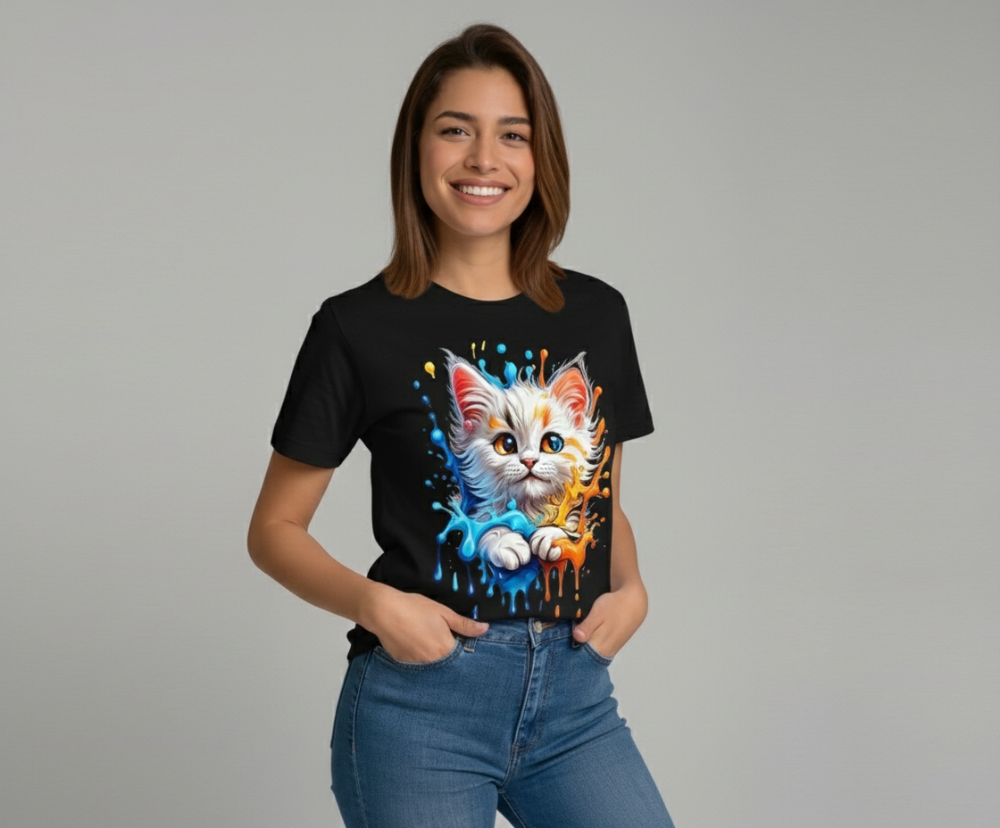 Camiseta Interactiva. Gatito. Serie FELINOS. Mujer