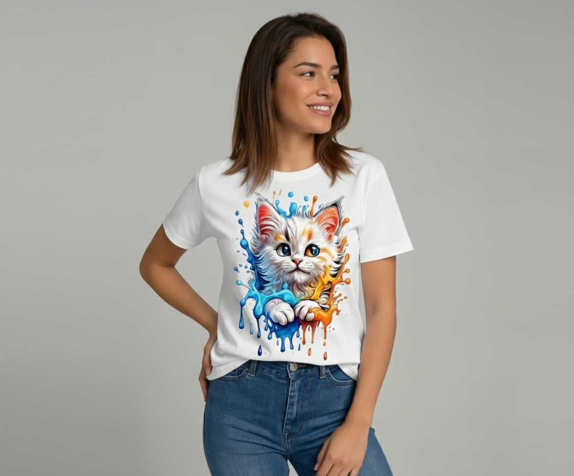 Camiseta Interactiva. Gatito. Serie FELINOS. Mujer