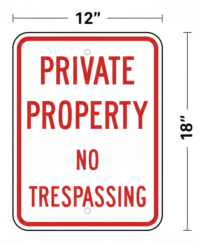 Private Property – No Trespassing Sign – 12" × 18"
