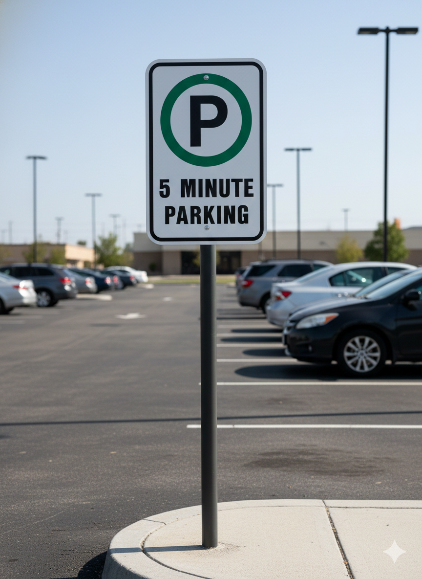 5 Minute Parking Sign – 12" × 18" – Short-Term Parking Only