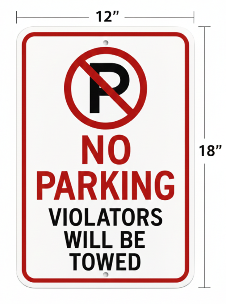 No Parking – Violators Will Be Towed Sign – 12" × 18"